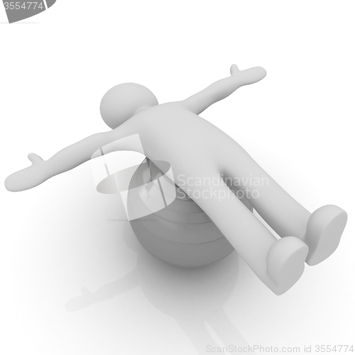 Image of 3d man exercising position on fitness ball. My biggest pilates s