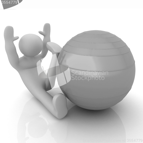 Image of 3d man exercising position on fitness ball. My biggest pilates s