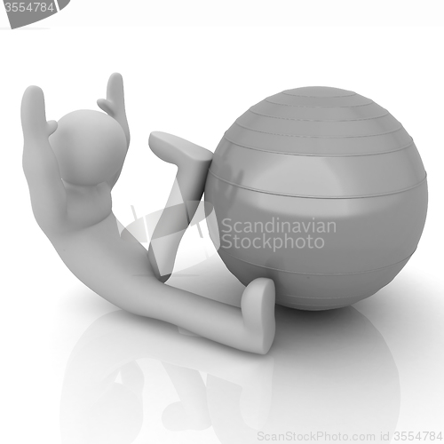 Image of 3d man exercising position on fitness ball. My biggest pilates s