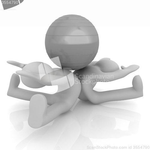Image of 3d man exercising position on fitness ball. My biggest pilates s