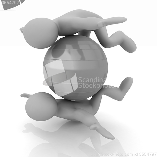 Image of 3d man exercising position on fitness ball. My biggest pilates s