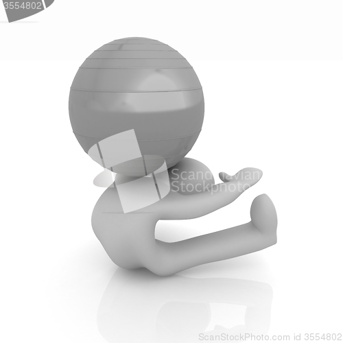 Image of 3d man exercising position on fitness ball. My biggest pilates s