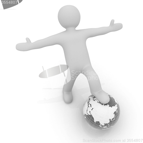 Image of 3d man and earth. Global business concept: the whole earth at my