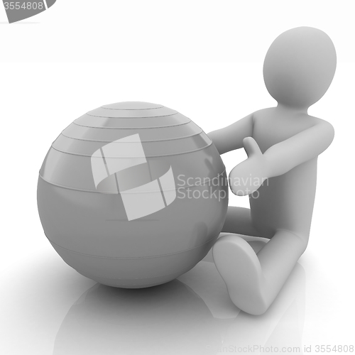 Image of 3d man exercising position on fitness ball. My biggest pilates s