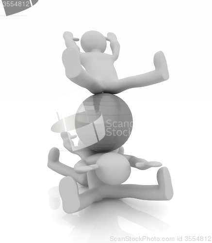 Image of 3d man exercising position on fitness ball. My biggest pilates s