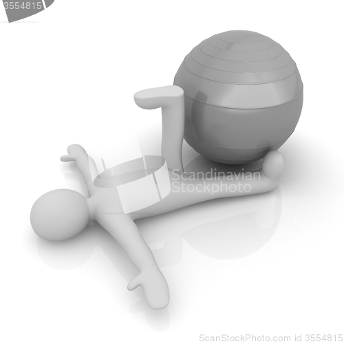 Image of 3d man exercising position on fitness ball. My biggest pilates s