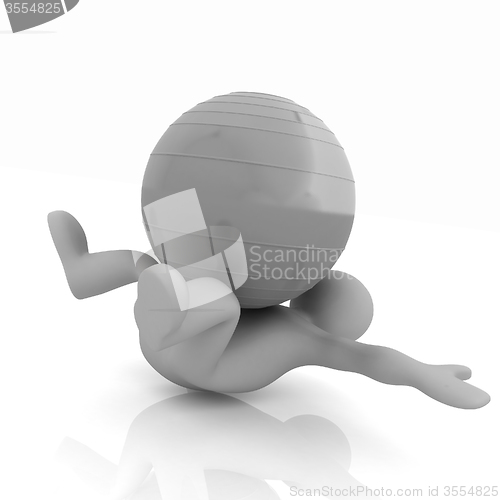 Image of 3d man exercising position on fitness ball. My biggest pilates s