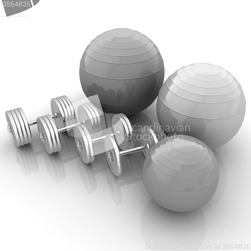 Image of Fitness ball and dumbell