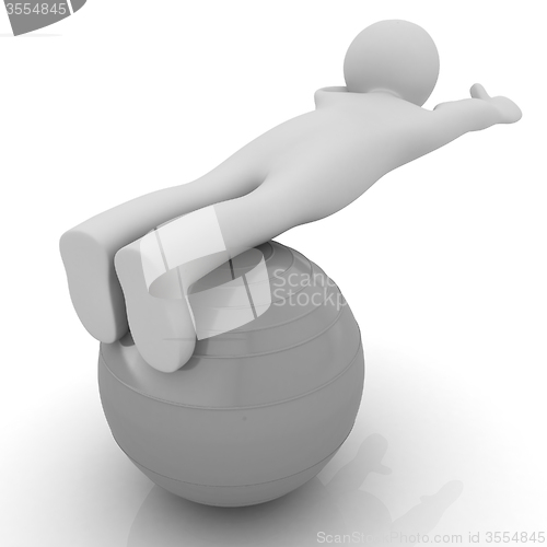 Image of 3d man exercising position on fitness ball. My biggest pilates s