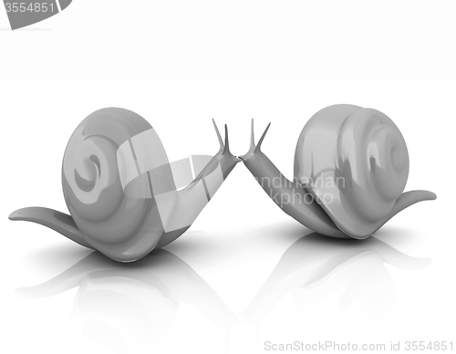 Image of 3d fantasy animals, snails on white background 