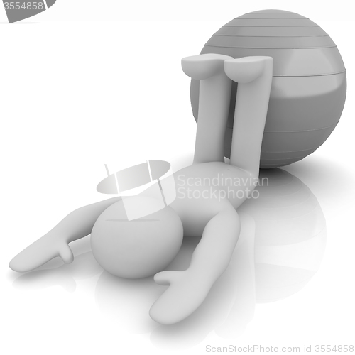 Image of 3d man exercising position on fitness ball. My biggest pilates s