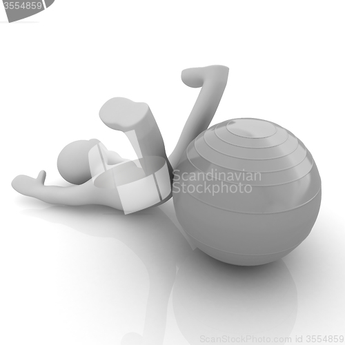 Image of 3d man exercising position on fitness ball. My biggest pilates s