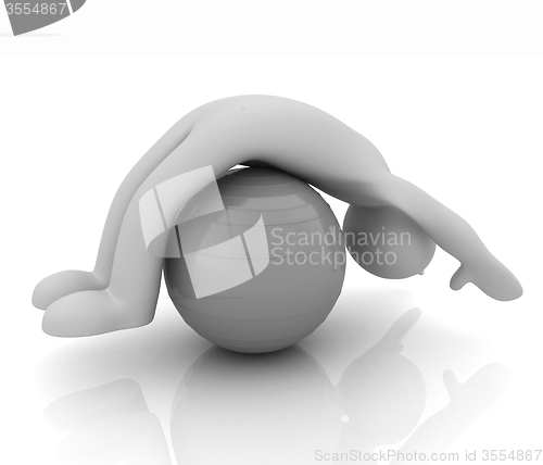 Image of 3d man exercising position on fitness ball. My biggest pilates s