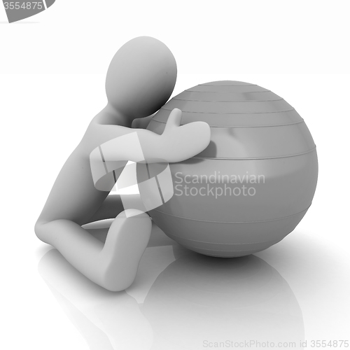 Image of 3d man exercising position on fitness ball. My biggest pilates s