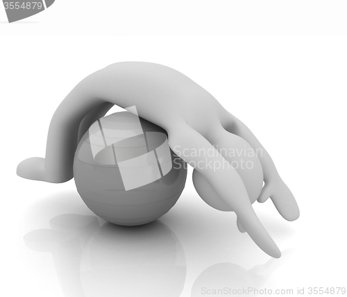 Image of 3d man exercising position on fitness ball. My biggest pilates s