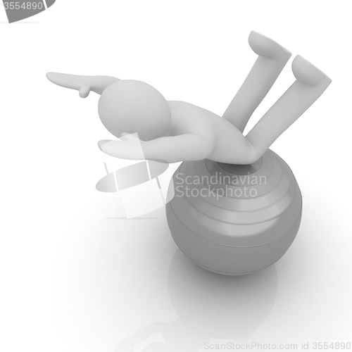 Image of 3d man exercising position on fitness ball. My biggest pilates s