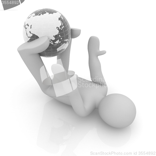 Image of 3d man exercising position on Earth - fitness ball. My biggest G