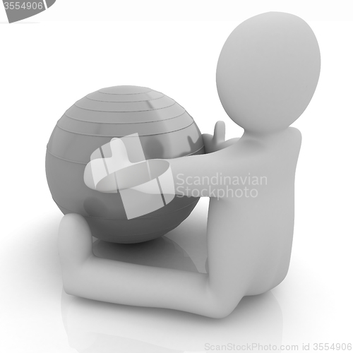 Image of 3d man exercising position on fitness ball. My biggest pilates s