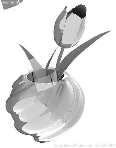 Image of Tulips with leaf in vase