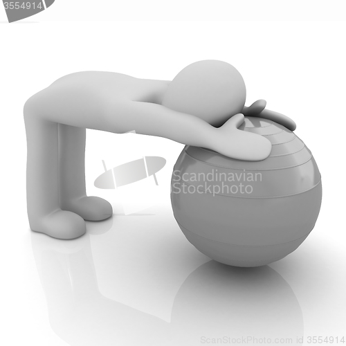 Image of 3d man exercising position on fitness ball. My biggest pilates s