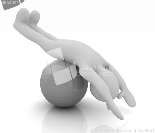 Image of 3d man exercising position on fitness ball. My biggest pilates s