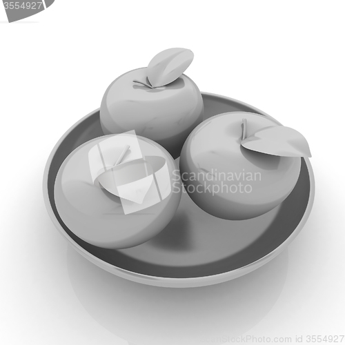Image of apple in a plate on white
