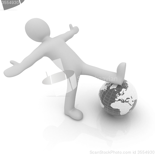 Image of 3d man and earth. Global business concept: the whole earth at my