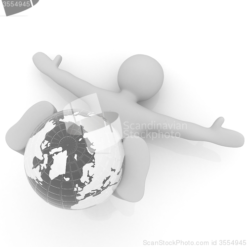 Image of 3d man exercising position on Earth - fitness ball. My biggest G