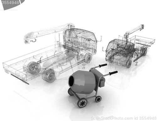 Image of 3d model concrete mixer and truck