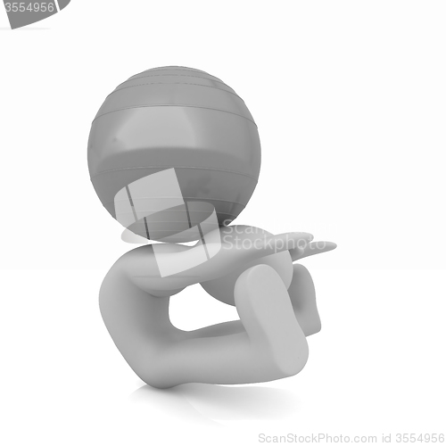 Image of 3d man exercising position on fitness ball. My biggest pilates s