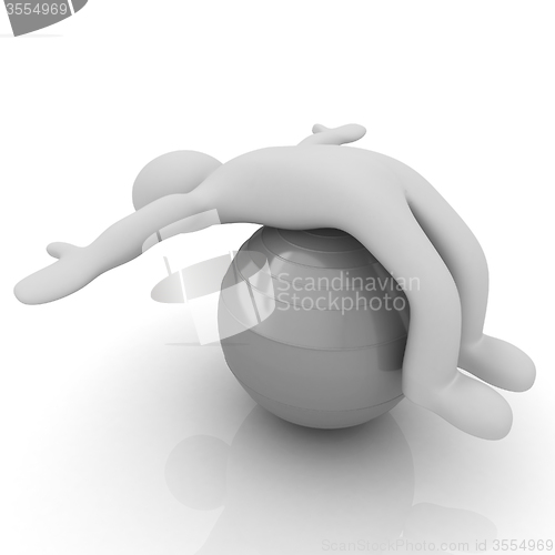 Image of 3d man exercising position on fitness ball. My biggest pilates s