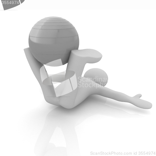 Image of 3d man exercising position on fitness ball. My biggest pilates s
