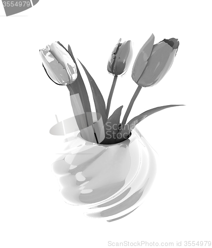 Image of Tulips with leaf in vase