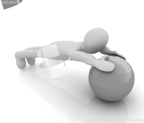Image of 3d man exercising position on fitness ball. My biggest pilates s