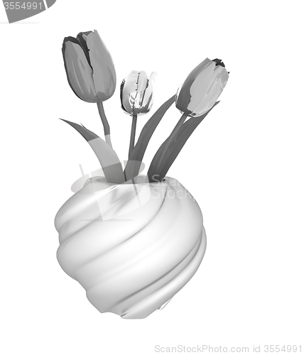 Image of Tulips with leaf in vase
