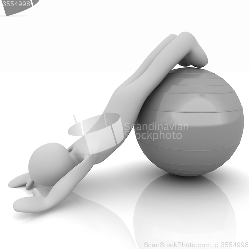 Image of 3d man exercising position on fitness ball. My biggest pilates s