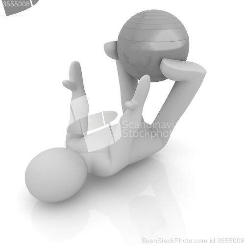 Image of 3d man exercising position on fitness ball. My biggest pilates s