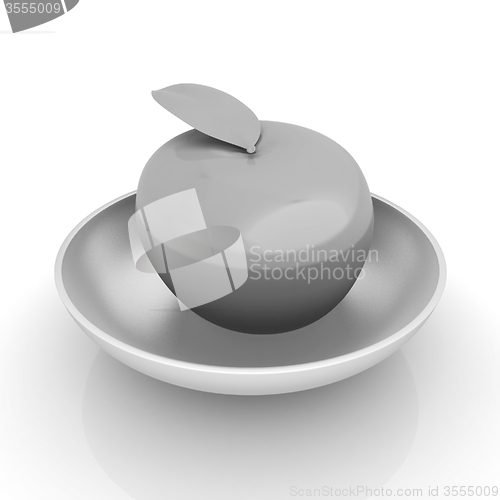 Image of apple in a plate on white