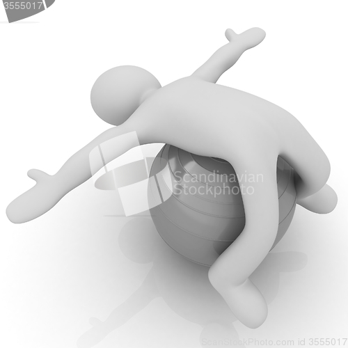 Image of 3d man exercising position on fitness ball. My biggest pilates s