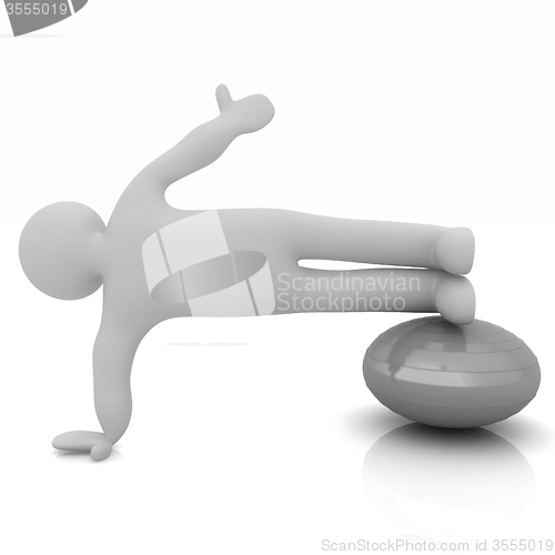Image of 3d man exercising position on fitness ball. My biggest pilates s
