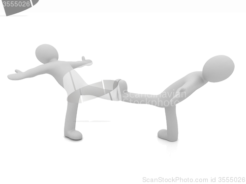 Image of 3d mans isolated on white. Series: morning exercises - hands in 