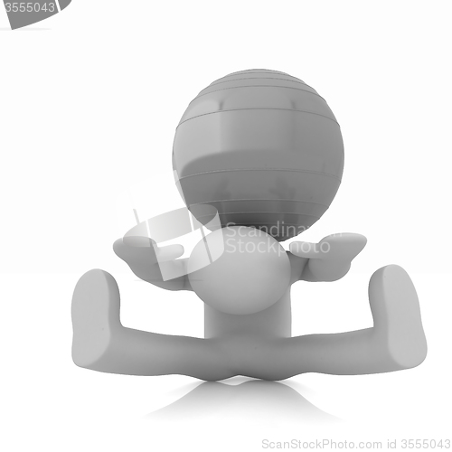 Image of 3d man exercising position on fitness ball. My biggest pilates s