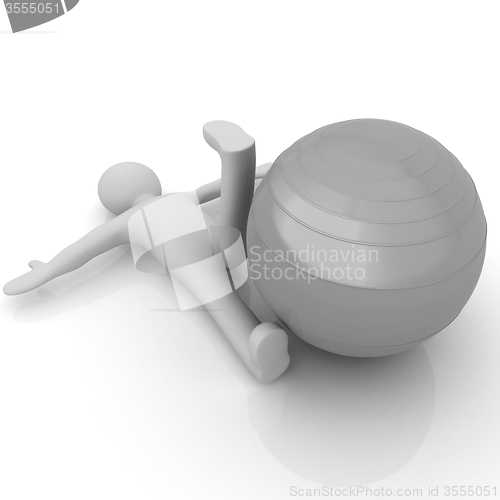 Image of 3d man exercising position on fitness ball. My biggest pilates s