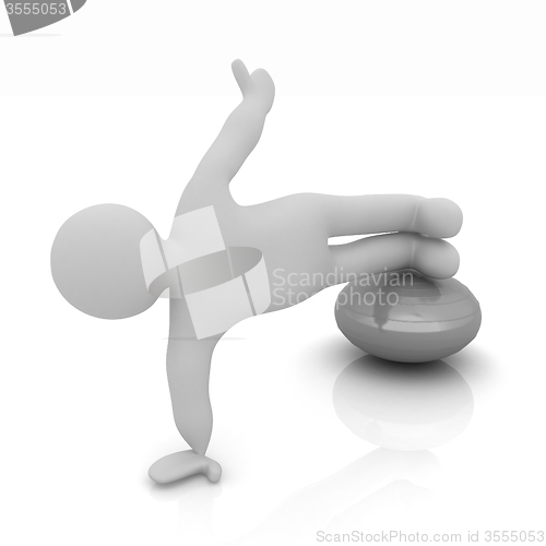 Image of 3d man exercising position on fitness ball. My biggest pilates s