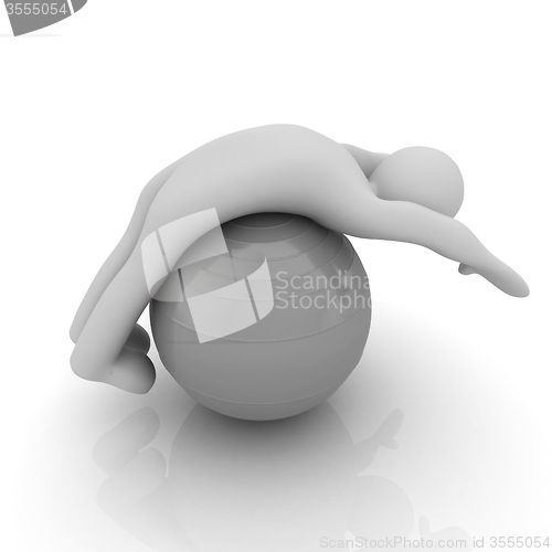 Image of 3d man exercising position on fitness ball. My biggest pilates s