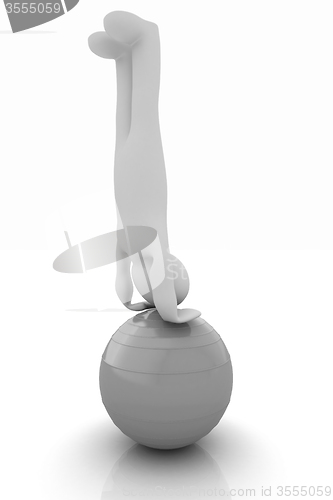 Image of 3d man exercising position on fitness ball. My biggest pilates s