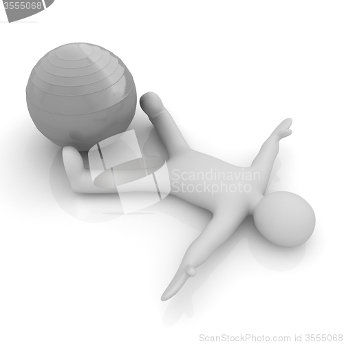 Image of 3d man exercising position on fitness ball. My biggest pilates s