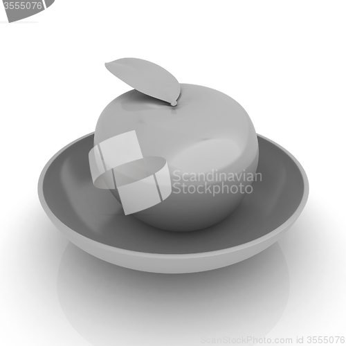 Image of apple in a plate on white
