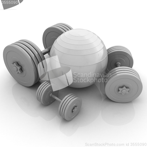 Image of Fitness ball and dumbell