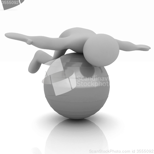 Image of 3d man exercising position on fitness ball. My biggest pilates s